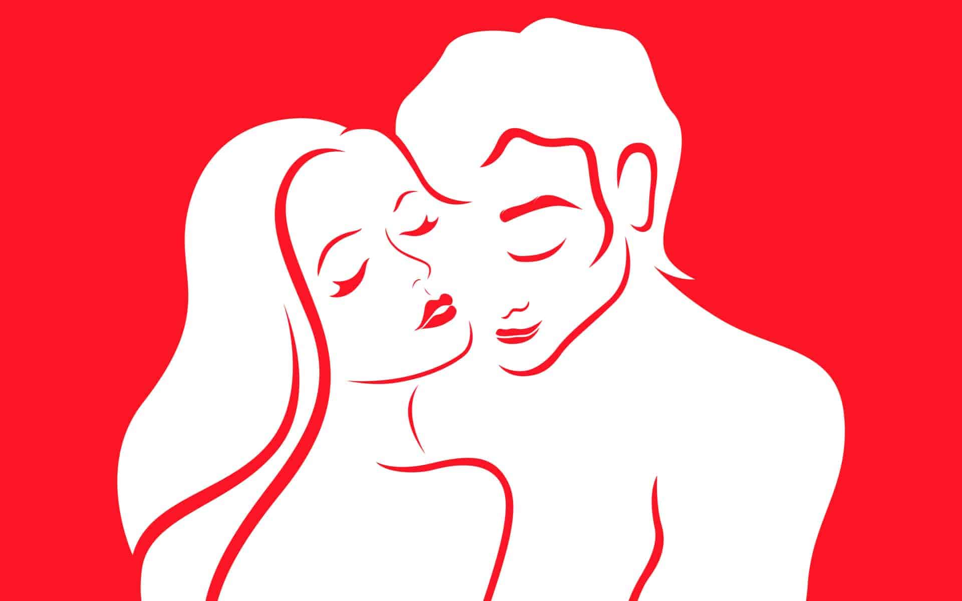 ilustracion de pareja abrazada en color rojo