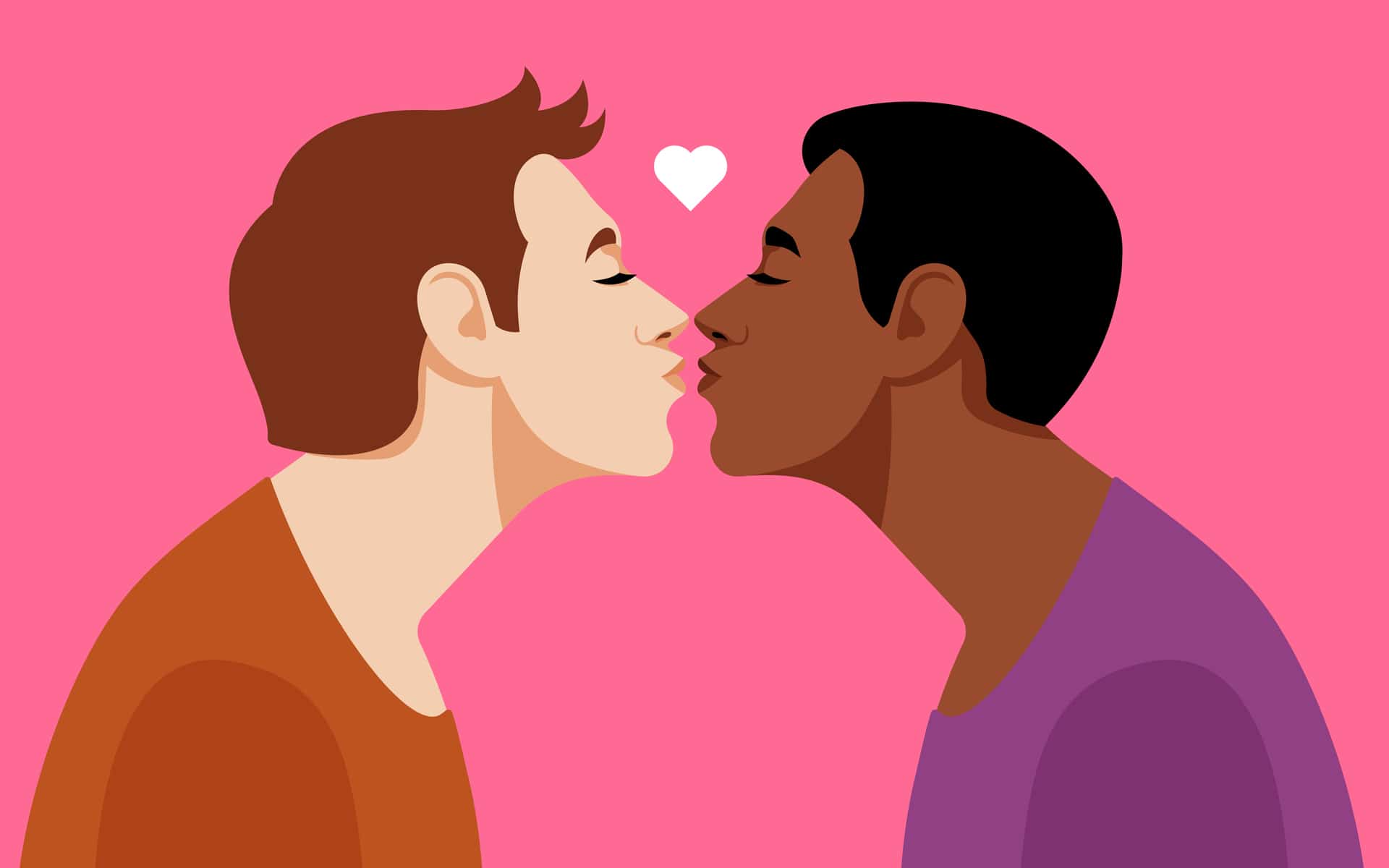 homosexuales dandose un beso en fondo rosa